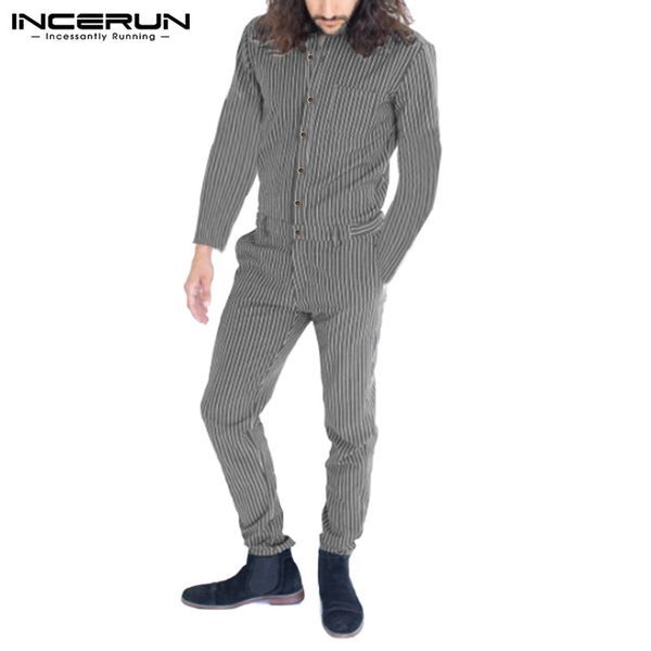 men's pants incerun mens stripes jumpsuits long sleeve stand collar overalls fashion buttons rompers cargo pockets bib plus size, Black
men's pants incerun mens stripes jumpsuits long sleeve stand collar overalls fashion buttons rompers cargo pockets bib plus size, Black