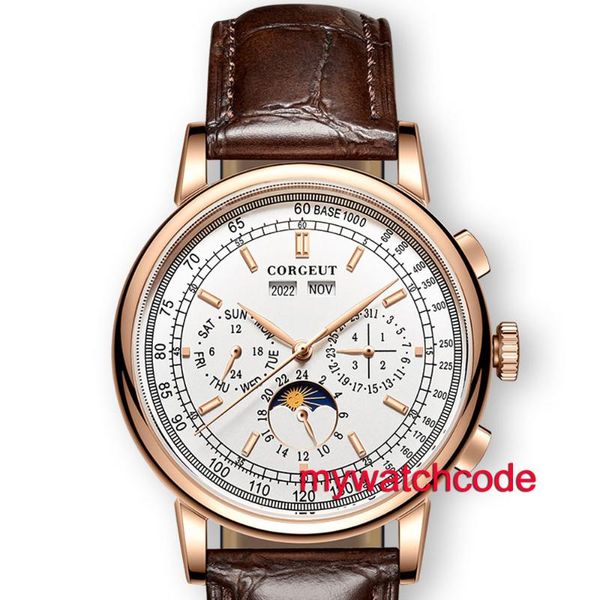 42mm corgeut white dial multifuctional indicator date year autometic movement brown leather strap men watch relogio masculino, Slivery;brown
42mm corgeut white dial multifuctional indicator date year autometic movement brown leather strap men watch relogio masculino, Slivery;brown