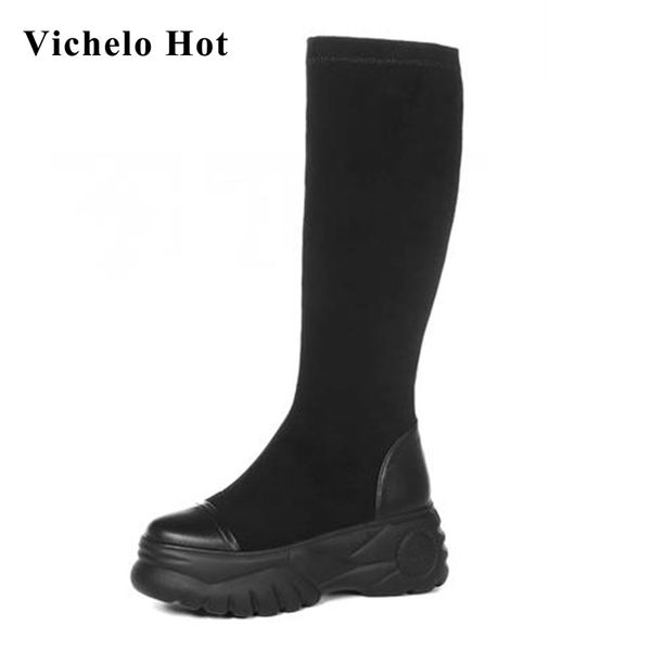 vichelo natural leather round toe high heels thick bottom streetwear young lady solid classic slip on knee-high boots l52, Black
vichelo natural leather round toe high heels thick bottom streetwear young lady solid classic slip on knee-high boots l52, Black