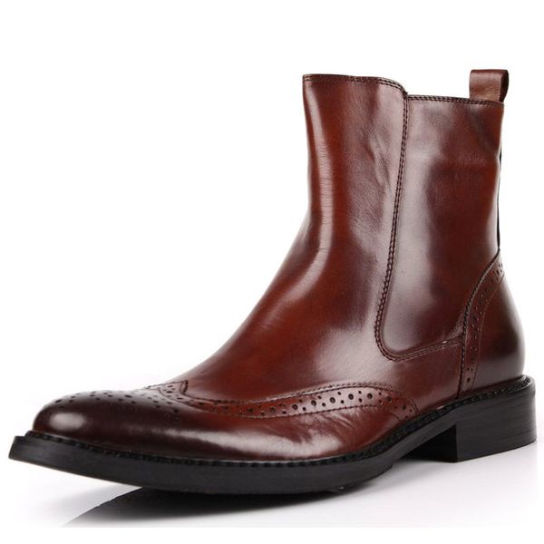 vintage brogue mens boots genuine leather business male casual shoes wing tip work safety botas rock winter punk footwear, Black 
vintage brogue mens boots genuine leather business male casual shoes wing tip work safety botas rock winter punk footwear, Black