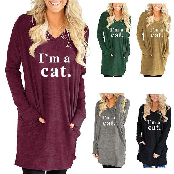 i am a cat letter printed solid color side pocket long streetwear female clothing dropshipping autumn womens designer casual tshirt, White
i am a cat letter printed solid color side pocket long streetwear female clothing dropshipping autumn womens designer casual tshirt, White
