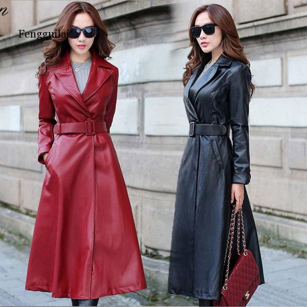 black and red color long spring thick women leather coat long sleeve waist strap pocket female jacket
black and red color long spring thick women leather coat long sleeve waist strap pocket female jacket