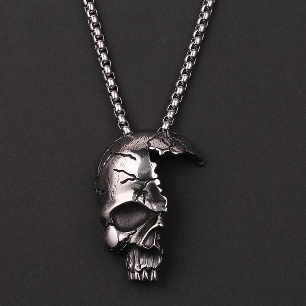 half broken damaged face skull pendant necklace punk style men's fashion biker rock jewelry antique silver color halloween gift
half broken damaged face skull pendant necklace punk style men's fashion biker rock jewelry antique silver color halloween gift