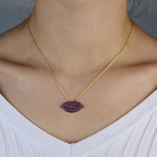 trendy big mouth pendant necklaces for women party dating paved purple cubic zircon statement necklaces thin curb chain link, Silver
trendy big mouth pendant necklaces for women party dating paved purple cubic zircon statement necklaces thin curb chain link, Silver