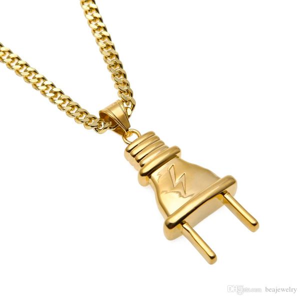 new arrival hiphop plug pendant 18k gold stainless steel necklace gold color for men/women jewelry, Silver
new arrival hiphop plug pendant 18k gold stainless steel necklace gold color for men/women jewelry, Silver