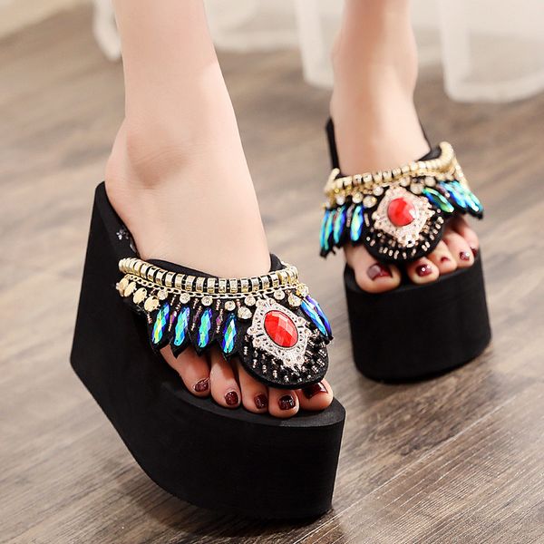 platform slippers flip-flops women wedge rhinestone beach super high heel 11cm slippers for women bohemian shoes plus size 35-41, Black
platform slippers flip-flops women wedge rhinestone beach super high heel 11cm slippers for women bohemian shoes plus size 35-41, Black