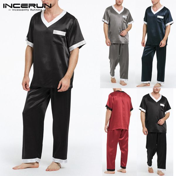 incerun men pajamas sets patchwork nightwear soft short sleeve leisure v neck long pants 2020 men sleepwear sets loungewear, Black;brown
incerun men pajamas sets patchwork nightwear soft short sleeve leisure v neck long pants 2020 men sleepwear sets loungewear, Black;brown