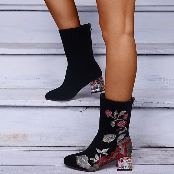 mid-calf boots embroidered zipper dropshipping women's large size ladies nude boot autumn female square colorful heel, Black
mid-calf boots embroidered zipper dropshipping women's large size ladies nude boot autumn female square colorful heel, Black