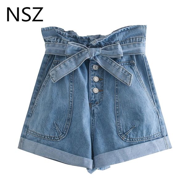 nsz women paper bag waist jeans short button loose denim shorts summer belted crimping short pants, White;black
nsz women paper bag waist jeans short button loose denim shorts summer belted crimping short pants, White;black