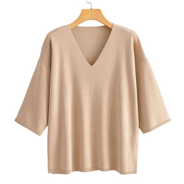 women's sweaters rr casual loose v neck women fashion solid sweater elegant three quarter female ladies ht, White;black
women's sweaters rr casual loose v neck women fashion solid sweater elegant three quarter female ladies ht, White;black