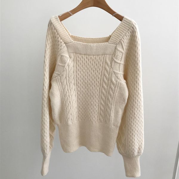 fmfssom 2020 new autumn winter minimalist knitted elegant ladies vintage square collar pullovers women sweaters, White;black
fmfssom 2020 new autumn winter minimalist knitted elegant ladies vintage square collar pullovers women sweaters, White;black
