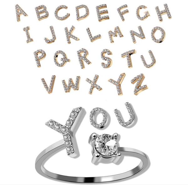 26 letter ring english diamond opening adjustable ladies ring all-match jewelry gd676, Silver
26 letter ring english diamond opening adjustable ladies ring all-match jewelry gd676, Silver