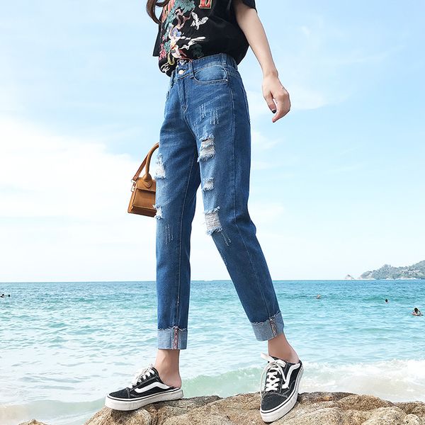 2020 new women's jeans straight loose hole spring and autumn hole girl student pants ankle-length pants, Blue
2020 new women's jeans straight loose hole spring and autumn hole girl student pants ankle-length pants, Blue