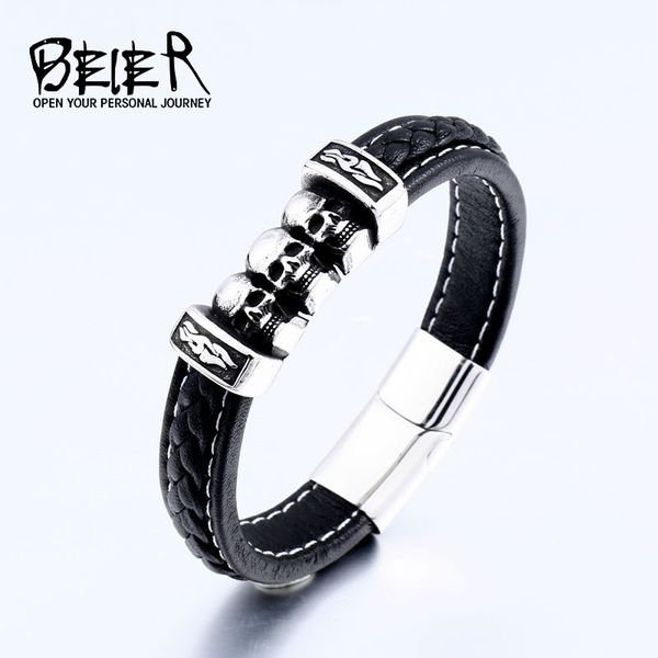 beier new store 316l stainless steel three skull men's bracelet fashion punk stripe leather bracelet gift dropshipping hot, Red;blue
beier new store 316l stainless steel three skull men's bracelet fashion punk stripe leather bracelet gift dropshipping hot, Red;blue