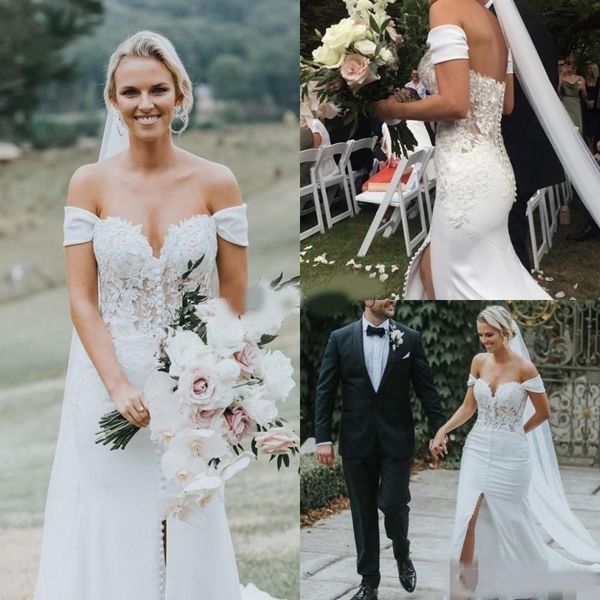 2020 beach mermaid wedding dresses front slit buttons lace applique custom made off the shoulder chiffon beach wedding gown robe de mariee, White
2020 beach mermaid wedding dresses front slit buttons lace applique custom made off the shoulder chiffon beach wedding gown robe de mariee, White
