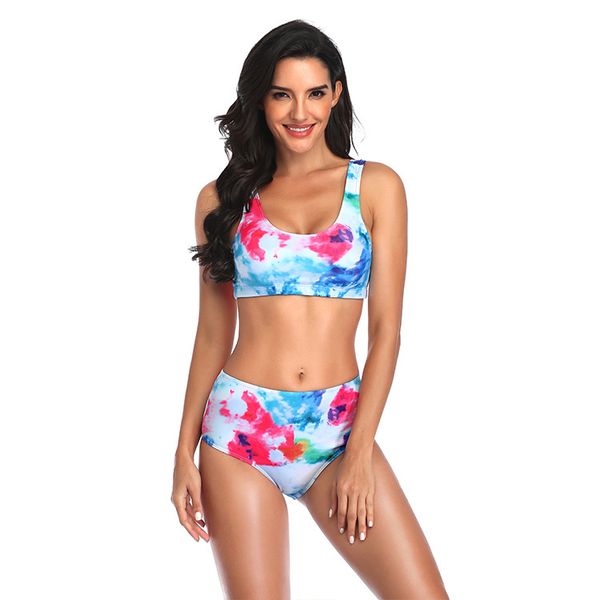 2020 summer new fashion tie-dye printing women's high waist bikini split european american swimsuit ladies swimwear, White;black
2020 summer new fashion tie-dye printing women's high waist bikini split european american swimsuit ladies swimwear, White;black