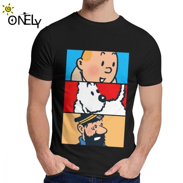 men tee shirt tintin milou haddock adventures of tintin nice cotton 2019 classic round neck retro t shirt