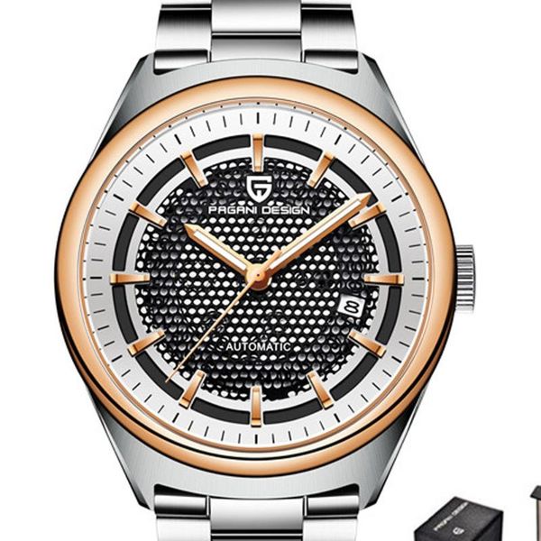 43 mm pagani design gold bezel pointer date luxury business men's watch stainless steel strap men's automatic mechanical watch, Slivery;brown
43 mm pagani design gold bezel pointer date luxury business men's watch stainless steel strap men's automatic mechanical watch, Slivery;brown