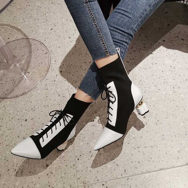 autumn and winter 2020 new cross strap sock boots thick heel boots female pointed toe mid-heel thin x454, Black
autumn and winter 2020 new cross strap sock boots thick heel boots female pointed toe mid-heel thin x454, Black