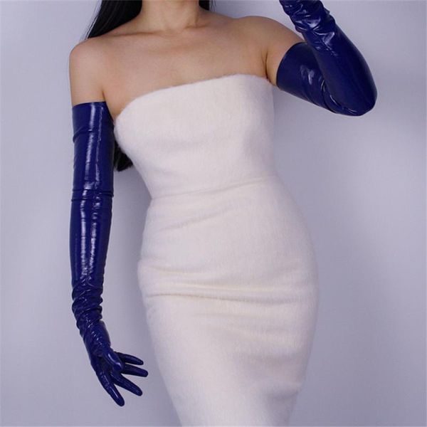 women' patent leather long gloves 70cm long elbow simulation leather pu gloves mirror bright blue tbbl08, Blue;gray
women' patent leather long gloves 70cm long elbow simulation leather pu gloves mirror bright blue tbbl08, Blue;gray