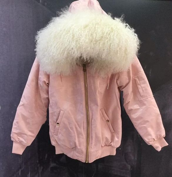 short style outerwear white mongolia sheep fur trim meifeng brand white rabbit fur lining pink mini bomber parkas snow coats cold resistant, Black
short style outerwear white mongolia sheep fur trim meifeng brand white rabbit fur lining pink mini bomber parkas snow coats cold resistant, Black