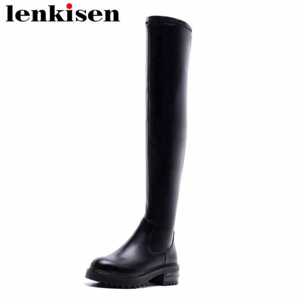 lenkisen slip on short plush round toe keep warm square med heels genuine leather winter thigh high boots large size shoes l06, Black
lenkisen slip on short plush round toe keep warm square med heels genuine leather winter thigh high boots large size shoes l06, Black