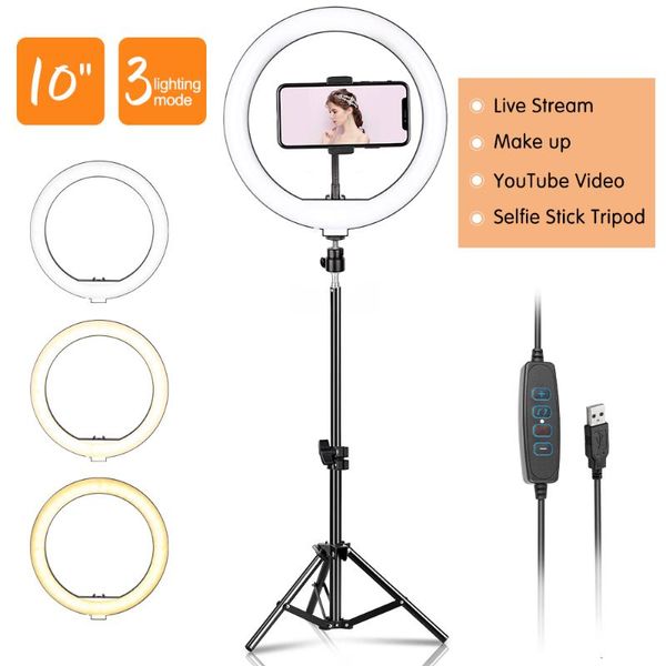 10inch Large Selfie Led Video Ring Light Lamp With Tripod Stand Phone Clip For Youtube Live Lighting P Pgraphy Studio