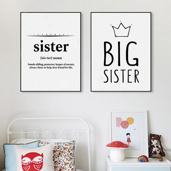 sister quotes black and white painting cartoon girls room decor canvas posters and prints nordic decoration home wall picture
sister quotes black and white painting cartoon girls room decor canvas posters and prints nordic decoration home wall picture