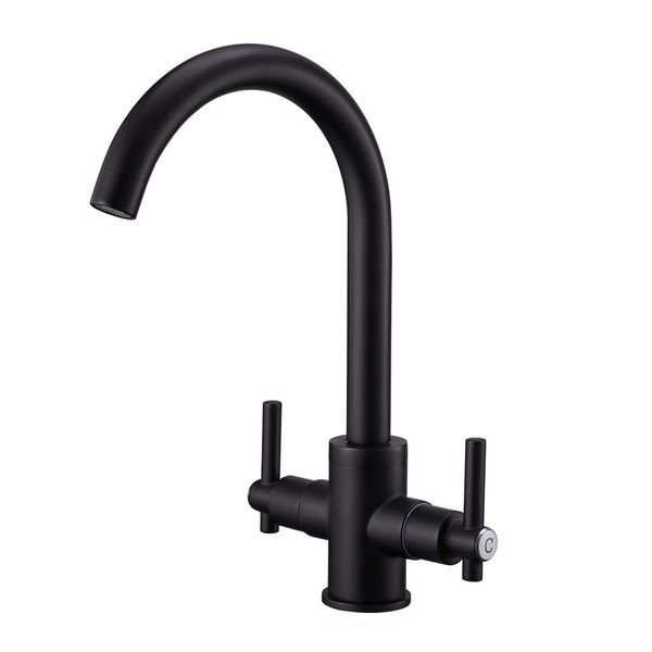 360 degree swivel spout twin lever mixer tap kitchen sink dual handle modern