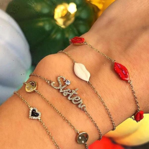 european and american summer fashionable new simple multilayer red lip heart women's bracelet five piece set wholesale, Black
european and american summer fashionable new simple multilayer red lip heart women's bracelet five piece set wholesale, Black