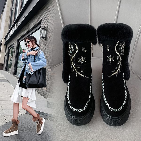 boots 2021 winter shoes women's snow cow suede crystal hair ankle bottes femme, Black
boots 2021 winter shoes women's snow cow suede crystal hair ankle bottes femme, Black