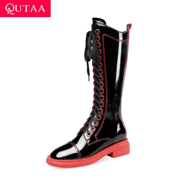 qutaa 2021 mid calf women boots round toe lace up zipper ladies pumps patent leather pu square middle heel women shoes size34-39, Black
qutaa 2021 mid calf women boots round toe lace up zipper ladies pumps patent leather pu square middle heel women shoes size34-39, Black