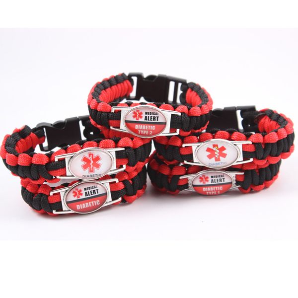 diabetic type 1 2 alert red black 25*18mm glass cabochon outdoor survival paracord charm bracelets men women jewelry, Golden;silver
diabetic type 1 2 alert red black 25*18mm glass cabochon outdoor survival paracord charm bracelets men women jewelry, Golden;silver