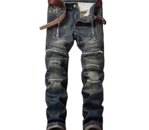 kiovno men's biker pleated jeans pants washed zipper motorcycle denim trousers for male washed size 29-42, Blue
kiovno men's biker pleated jeans pants washed zipper motorcycle denim trousers for male washed size 29-42, Blue