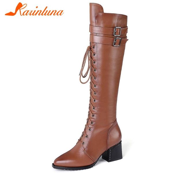 karin 2020 brand new chunky heels genuine leather shoelaces belt buckles knee high elegant winter boots shoes women, Black
karin 2020 brand new chunky heels genuine leather shoelaces belt buckles knee high elegant winter boots shoes women, Black