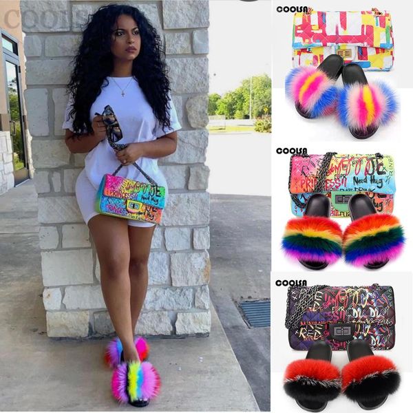 women fur slippers shoes bag set fluffy real fur slides furry flip flop woman graffiti handbag rainbow wallet shoes set, Black
women fur slippers shoes bag set fluffy real fur slides furry flip flop woman graffiti handbag rainbow wallet shoes set, Black