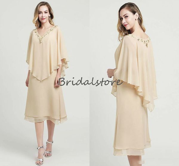 champagne mother of the bride dresses with caped v neck beaded tea length chiffon short mom formal party skirts 2020 cheap, Black;red
champagne mother of the bride dresses with caped v neck beaded tea length chiffon short mom formal party skirts 2020 cheap, Black;red