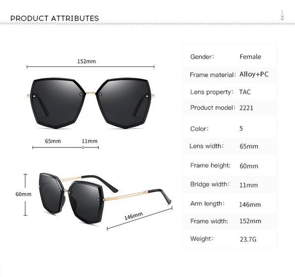 saoioas brand 2020 new style big frame ladies metal alloy frame tac lens sunglasses retro polarized leisure glasses02, White;black 
saoioas brand 2020 new style big frame ladies metal alloy frame tac lens sunglasses retro polarized leisure glasses02, White;black