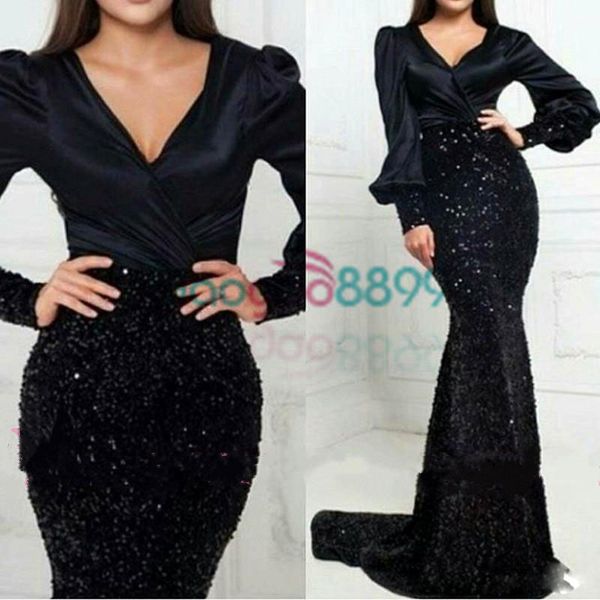 2020 sparkly mermaid black evening dresses long sleeves v-neck velvet beaded party prom gowns arabic qatar vestidos robes de soiree, Black;red
2020 sparkly mermaid black evening dresses long sleeves v-neck velvet beaded party prom gowns arabic qatar vestidos robes de soiree, Black;red