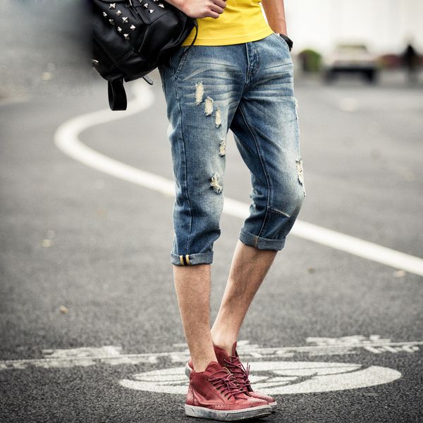 men's jeans fashion 2021 summer denim teenagers ripped feet pants vintage hip hop cowboy slim fit flanging capri, Blue
men's jeans fashion 2021 summer denim teenagers ripped feet pants vintage hip hop cowboy slim fit flanging capri, Blue