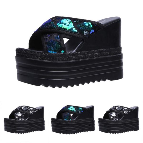 women summer sequins fashion high heel wedges thick-soled cross band slippers buty damskie platform sandals for girls beach #zer, Black
women summer sequins fashion high heel wedges thick-soled cross band slippers buty damskie platform sandals for girls beach #zer, Black