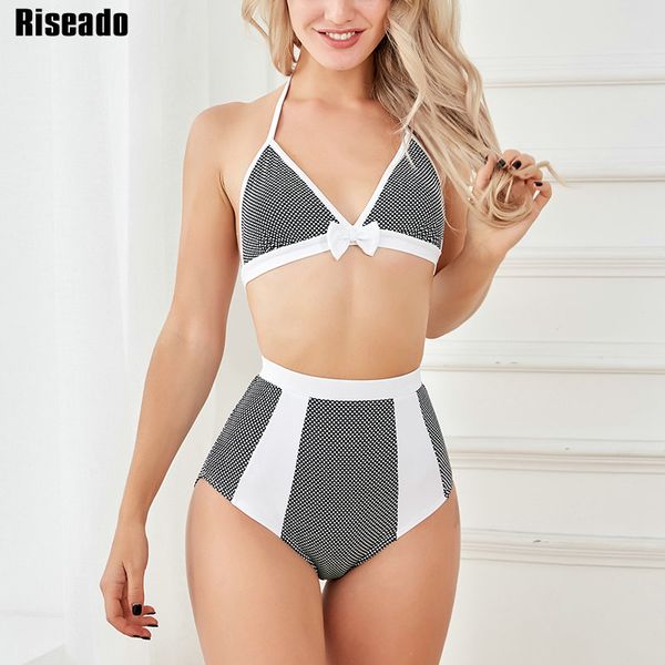 women's swimwear riseado dot bikini set high waist swimsuit halter women knotted bathing suits bow swim wear 2021 vintage biquini, White;black
women's swimwear riseado dot bikini set high waist swimsuit halter women knotted bathing suits bow swim wear 2021 vintage biquini, White;black