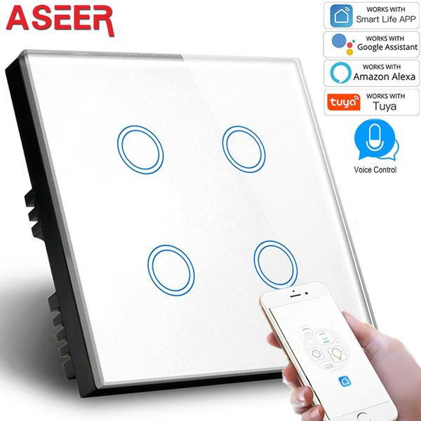 aseer,dropshipping uk standard wifi smart switch 4gang,alexa voice control wall wifi switch 1000w,white crystal glass panel 220v
aseer,dropshipping uk standard wifi smart switch 4gang,alexa voice control wall wifi switch 1000w,white crystal glass panel 220v