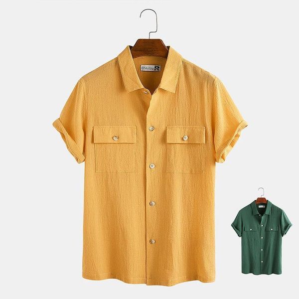 solid color double pockets single breasted fashion male clothes summer mens designer cotton blend shirts, White;black
solid color double pockets single breasted fashion male clothes summer mens designer cotton blend shirts, White;black