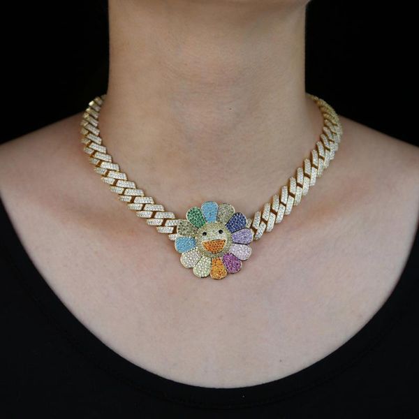 iced out bling 5a cubic zirconia paved rainbow cz sunflower charm choker necklace women gold color 12mm cuban link chain jewelry, Silver
iced out bling 5a cubic zirconia paved rainbow cz sunflower charm choker necklace women gold color 12mm cuban link chain jewelry, Silver