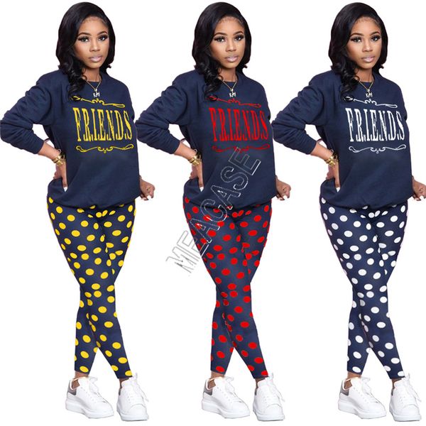 women tracksuit designer polka dot friends letter printing loose long sleeve sweatshirt slim pants leggings two piece set outfits d82605, White
women tracksuit designer polka dot friends letter printing loose long sleeve sweatshirt slim pants leggings two piece set outfits d82605, White