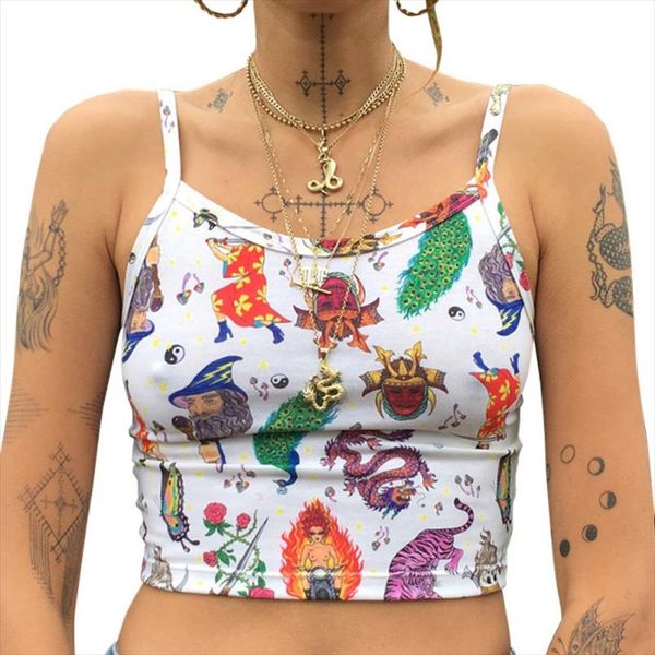 women summer tank vest crop sleeveless cartoon print cotton clubwear vest off shoulder camisole new arrival, White
women summer tank vest crop sleeveless cartoon print cotton clubwear vest off shoulder camisole new arrival, White