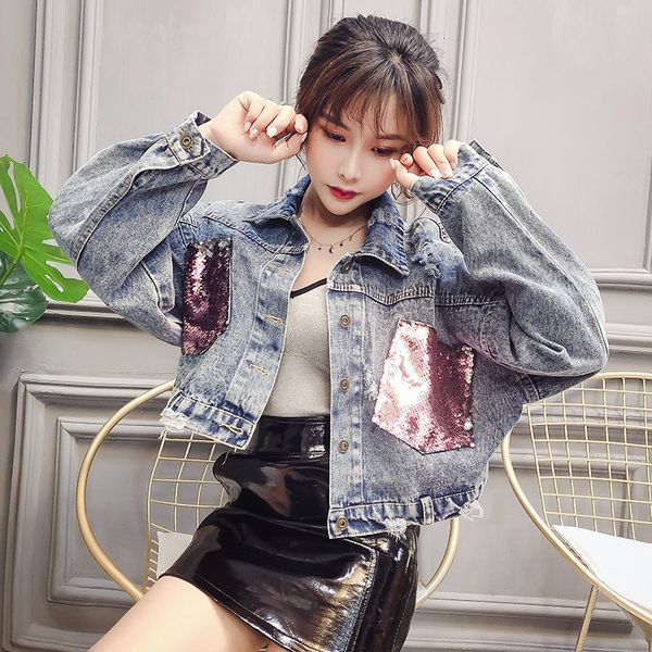 women's jackets sequins pockets loose denim women holes wash blue jean coat oversize long sleeve short outwear jacket 2021, Black;brown
women's jackets sequins pockets loose denim women holes wash blue jean coat oversize long sleeve short outwear jacket 2021, Black;brown