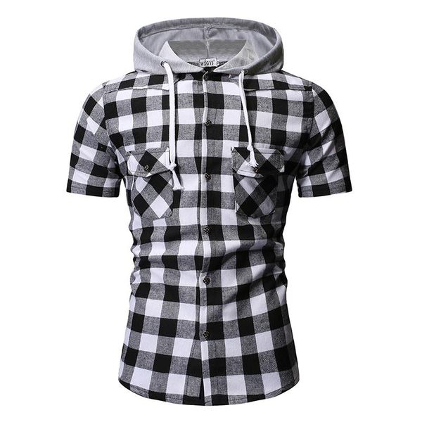 men's casual shirts hooded cotton short-sleeved social shirt for men summer blouse fashion plaid, White;black
men's casual shirts hooded cotton short-sleeved social shirt for men summer blouse fashion plaid, White;black