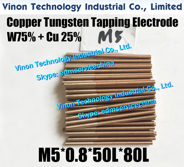 (5pcs pack) m5*0.8*50l*80lmm w75 copper tungsten orbital tapping electrode for edm spark, edm cuw75 tungsten copper threading electrode m5 
(5pcs pack) m5*0.8*50l*80lmm w75 copper tungsten orbital tapping electrode for edm spark, edm cuw75 tungsten copper threading electrode m5